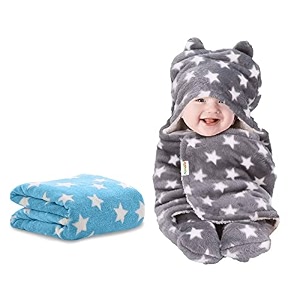 oyo baby baby blankets combo  for new born babies baby boys baby girls babies for 0-6 months fleece skin friendly 2 blankets star blue square  star grey hooded