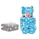 OYO BABY Baby Blanket for New Born Babies - Blanket for New Born Baby, Baby Wrapper Newborn | Soft Combo Wrapper Sleeping Bag, All Season | Baby Gift | Grey & Blue, Star Printed