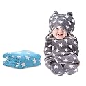 OYO BABY Baby Blankets Combo | for New Born Babies Baby Boys, Baby Girls, Babies for 0-6 Months, Fleece, Skin Friendly, 2 Blankets (Star Blue Square + Star Grey Hooded)