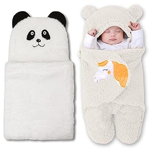 oyo baby newborn baby blanket combo pack  hooded wrapper sleeping bag amp baby bath towel 0-12 months boys amp girls flannel white panda amp unicorn white pack of 2