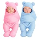 OYO BABY Baby Swaddle Wrap for Newborn | Soft Fleece Wearable Blanket with Hood & Ears | Warm Infant Sleeping Bag (0-6 Months 70 * 68 cm) Pink & Blue