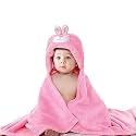 OYO BABY Baby's Super Soft Fleece Wrapper Rabbit Blanket Cum Towel Robe with Hood, Baby Swaddle Wrap, Size 80 x 80 CM, (Pink Rabbit)