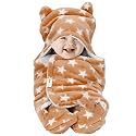 OYO BABY Lightweight Fleece Baby Blanket with Hood &amp; Booties – Beige Star Print, 0–6 Months | Super Soft Wearable Swaddle Wrap &amp; Cozy Infant Sleeping Bag for Newborn Boys &amp; Girls, 72×68 cm