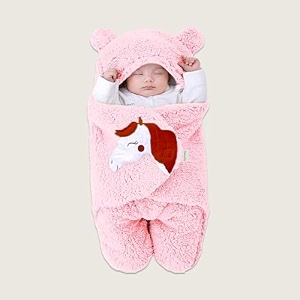 oyo baby super soft flannel hooded swaddle blanket for newborn babies  lightweight wrap 0-6 months 72x68 cm - pink