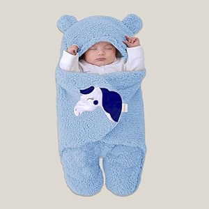 oyo baby super soft flannel hooded swaddle blanket for newborn babies  lightweight wrap 0-6 months 72x68 cm - blue