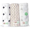 OYO BABY Premium Muslin Cotton Cloth, Baby Washcloths – Extra Soft, Absorbent &amp; Reusable Face Towels for Newborns, Pack of 3 -White | Printed, 100x100cm | 0-18 Months