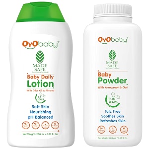 oyo baby new born combo daily moisturizing natural baby lotion and natural dusting baby powder for new born babies 200gm each