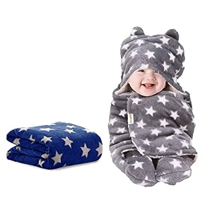 oyo baby baby blankets combo  for new born babies baby boys baby girls babies for 0-6 months fleece skin friendly 2 blankets star dark blue square  star grey hooded