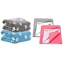 OYO BABY New Born Super Soft Baby Blanket for Babies (100 x 75 Cm Star Blue &amp; Grey, Lightweight) Waterproof Baby Bed Protector Dry Sheets(Grey + Salmon Rose)