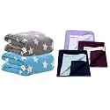 OYO BABY New Born Super Soft Baby Blanket for Babies (100 x 75 Cm Star Blue &amp; Grey, Lightweight) Anti-Piling Fleece, Pack of 3, Dark Blue, Plum &amp; Voilet