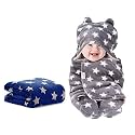 OYO BABY Baby Blankets Combo | for New Born Babies Baby Boys, Baby Girls, Babies for 0-6 Months, Fleece, Skin Friendly, 2 Blankets (Star Dark Blue Square + Star Grey Hooded)