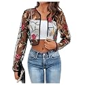 OYOANGLE Women's Floral Embroidered Sheer Bolero Open Front Crop Jackets