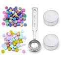 Oytra Wax Sealing Kit with 100 Wax Beads Octagon Shape, 1 Heating Spoon 5ml and 2 Candles for Stamping Seals Retro Journaling Art Craft