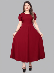 OZEX Women A-line Purple Ankle Length Dress