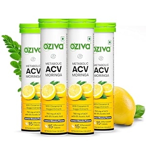oziva acv moringacontrol cravings i apple cider vinegar cinnamon guggul i no maltodextrin amp no added sugar i 15 effervescent tablets - lemon masala pack of 4 60 tablets
