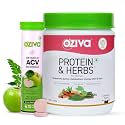 Oziva Protein &amp; Herbs For Women (Chocolate) To Reduce Body Fat, Manage Weight 1Lbs And Acv Moringa For Weight Loss | 3-In-1 Fat Oxidation Formula, 15 Effervescent Tablets (Green Apple)