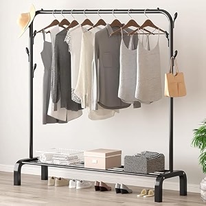 ozoy metal multifunctional heavy-duty quality garment stand cloth rack freestanding storage with bottom shelves adjustable single solid stainless steel