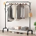 Ozoy Metal Multifunctional Heavy-Duty Quality Garment Stand Cloth Rack Freestanding Storage with Bottom Shelves Adjustable Single Solid Stainless Steel