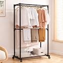 Ozoy Metal Multifunctional Heavy-Duty Quality Garment Stand Cloth Rack Freestanding Storage with Bottom Shelves Adjustable Single Solid Stainless Steel