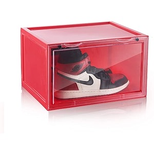 ozoy multipurpose 1 pack sneaker containers bins shoe storage box clear plastic stackable shoe organizer for closet space saving foldable shoe sneaker containers pack of 1 red