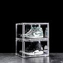 Ozoy Multipurpose 2 Pack Sneaker Containers Bins, Shoe Storage Box, Clear Plastic Stackable Shoe Organizer for Closet, Space Saving Foldable Shoe Sneaker Containers (PACK OF 2, WHITE-TRANSPARENT)
