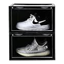 Ozoy Multipurpose 2 Pack Sneaker Containers Bins, Shoe Storage Box, Clear Plastic Stackable Shoe Organizer for Closet, Space Saving Foldable Shoe Sneaker Containers (PACK OF 2, BLACK)