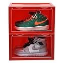 Ozoy Multipurpose 2 Pack Sneaker Containers Bins, Shoe Storage Box, Clear Plastic Stackable Shoe Organizer for Closet, Space Saving Foldable Shoe Sneaker Containers (PACK OF 2, RED)