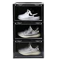 Ozoy Multipurpose 3 Pack Sneaker Containers Bins, Shoe Storage Box, Clear Plastic Stackable Shoe Organizer for Closet, Space Saving Foldable Shoe Sneaker Containers (PACK OF 3, BLACK)