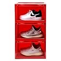 Ozoy Multipurpose 3 Pack Sneaker Containers Bins, Shoe Storage Box, Clear Plastic Stackable Shoe Organizer for Closet, Space Saving Foldable Shoe Sneaker Containers (PACK OF 3, RED)