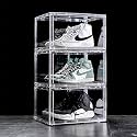 Ozoy Multipurpose 3 Pack Sneaker Containers Bins, Shoe Storage Box, Clear Plastic Stackable Shoe Organizer for Closet, Space Saving Foldable Shoe Sneaker Containers (PACK OF 3, WHITE-TRANSPARENT)