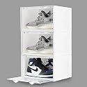 Ozoy Multipurpose 3 Pack Sneaker Containers Bins, Shoe Storage Box, Clear Plastic Stackable Shoe Organizer for Closet, Space Saving Foldable Shoe Sneaker Containers (PACK OF 3, WHITE)