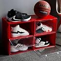 Ozoy Multipurpose 4 Pack Sneaker Containers Bins, Shoe Storage Box, Clear Plastic Stackable Shoe Organizer for Closet, Space Saving Foldable Shoe Sneaker Containers (PACK OF 4, RED)
