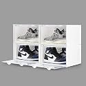 Ozoy Multipurpose 4 Pack Sneaker Containers Bins, Shoe Storage Box, Clear Plastic Stackable Shoe Organizer for Closet, Space Saving Foldable Shoe Sneaker Containers (PACK OF 4, WHITE)