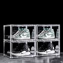 Ozoy Multipurpose 4 Pack Sneaker Containers Bins, Shoe Storage Box, Clear Plastic Stackable Shoe Organizer for Closet, Space Saving Foldable Shoe Sneaker Containers (PACK OF 4, WHITE-TRANSPARENT)
