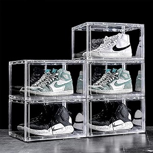 ozoy multipurpose 5 pack sneaker containers bins shoe storage box clear plastic stackable shoe organizer for closet space saving foldable shoe sneaker containers pack of 5 white-transparent