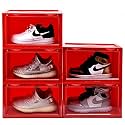 Ozoy Multipurpose 5 Pack Sneaker Containers Bins, Shoe Storage Box, Clear Plastic Stackable Shoe Organizer for Closet, Space Saving Foldable Shoe Sneaker Containers (PACK OF 5, RED)