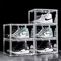 Ozoy Multipurpose 5 Pack Sneaker Containers Bins, Shoe Storage Box, Clear Plastic Stackable Shoe Organizer for Closet, Space Saving Foldable Shoe Sneaker Containers (PACK OF 5, WHITE-TRANSPARENT)