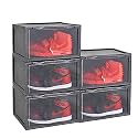Ozoy Multipurpose 5 Pack Sneaker Containers Bins, Shoe Storage Box, Clear Plastic Stackable Shoe Organizer for Closet, Space Saving Foldable Shoe Sneaker Containers (PACK OF 5, BLACK)