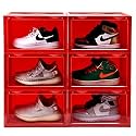Ozoy Multipurpose 6 Pack Sneaker Containers Bins, Shoe Storage Box, Clear Plastic Stackable Shoe Organizer for Closet, Space Saving Foldable Shoe Sneaker Containers (PACK OF 6, RED)