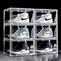 Ozoy Multipurpose 6 Pack Sneaker Containers Bins, Shoe Storage Box, Clear Plastic Stackable Shoe Organizer for Closet, Space Saving Foldable Shoe Sneaker Containers (PACK OF 6, WHITE-TRANSPARENT)