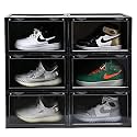Ozoy Multipurpose 6 Pack Sneaker Containers Bins, Shoe Storage Box, Clear Plastic Stackable Shoe Organizer for Closet, Space Saving Foldable Shoe Sneaker Containers (PACK OF 6, BLACK)
