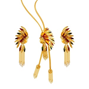 pc chandra jewellers 22kt916 yellow gold tribal fashion inspired tie chain set with earrings