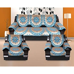 12 pc cotton ambi printed sofa cover set of 5 seater 311 with 6 arm firozi sky blue