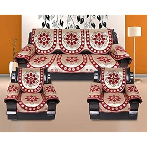 12 pc cotton ambi printed sofa cover set of 5 seater 311 with 6 arm maroon red