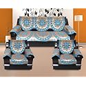 12 Pc Cotton Ambi Printed Sofa Cover Set of 5 Seater (3+1+1) with 6 Arm (Firozi, Sky Blue)