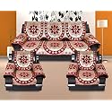 12 Pc Cotton Ambi Printed Sofa Cover Set of 5 Seater (3+1+1) with 6 Arm (Maroon, Red)