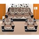 12 Pc Cotton Ambi Printed Sofa Cover 5 Seater (3+1+1) with 6 Arm (Beige, Cream, Off White) - Set of 5