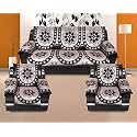 12 Pc Cotton Ambi Printed Sofa Cover Set of 5 Seater (3+1+1) with 6 Arm (Black, Silver)