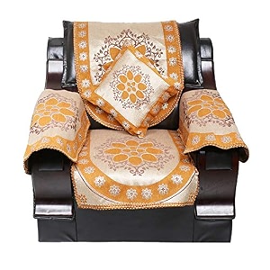 17 pc cotton ambi printed sofa cover 5 seater 311 with cushion cover - set of 5 maroon red 16x16