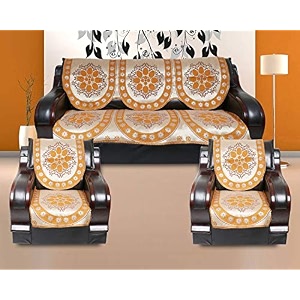 6 pc cotton ambi printed set of 5 seater 311 sofa cover yellow mustard